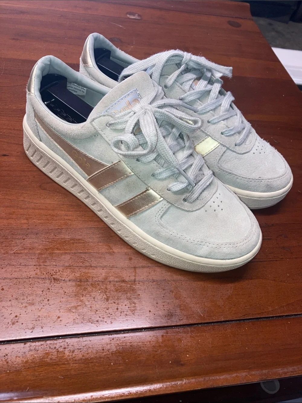 Gola Grandslam Pearl Sneakers Gray Leather Gold Lace Up CLB114 Womens Shoes 6
